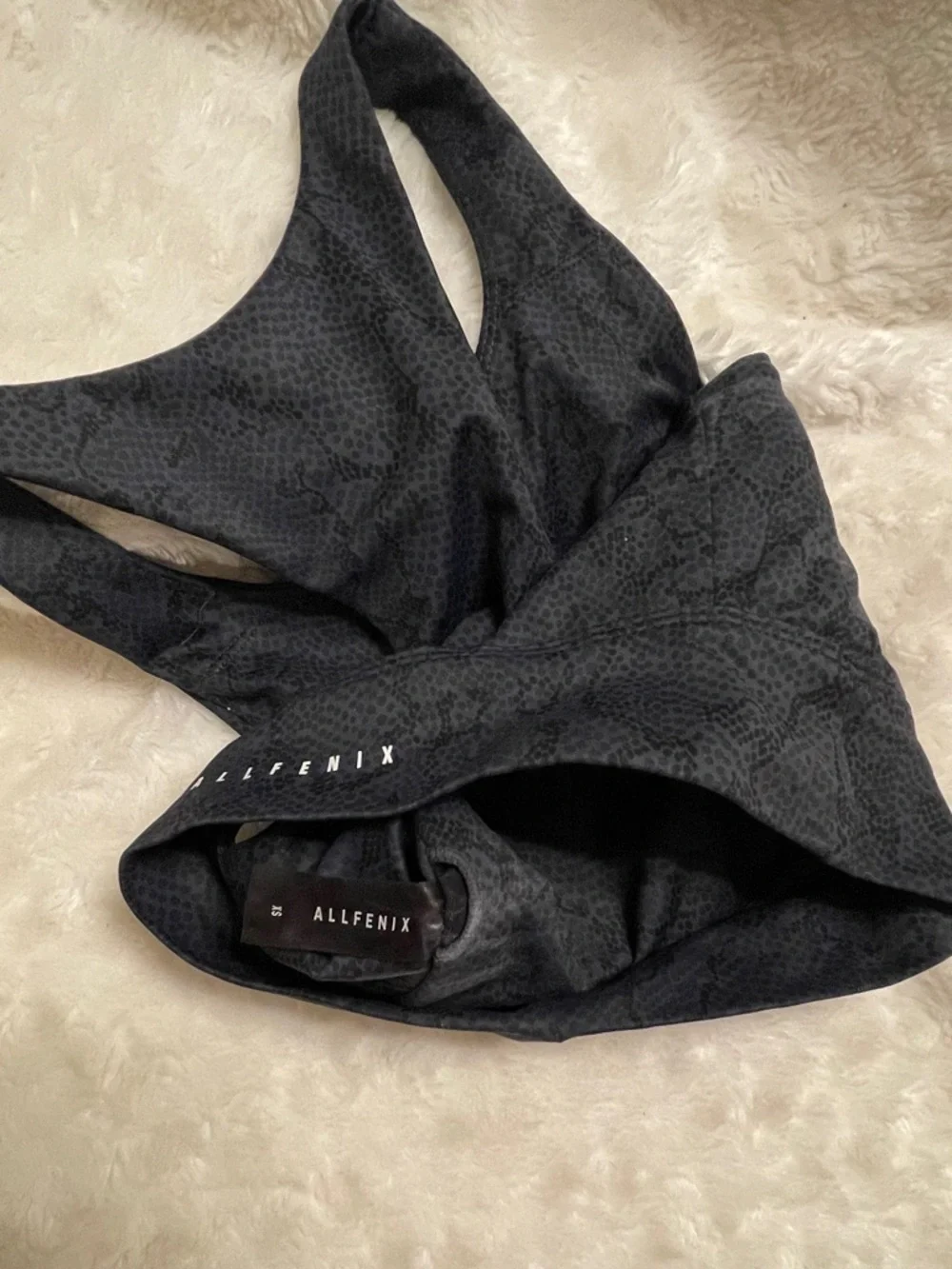 AllFenix Sports Bra XS Racerback Cut Out Back Blue Black Snake Skin Print Womens - Picture 3 of 5